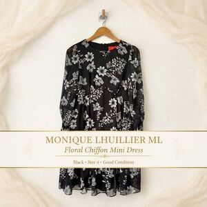 Monique Lhuillier ML Floral Chiffon Mini Dress Black Size 4